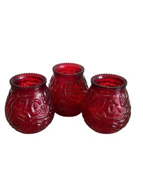 Set of 3 Red Venetian Glass Votive Candle Holders - 4”